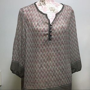 Liz Claiborne Sheer Patterned Tunic Blouse